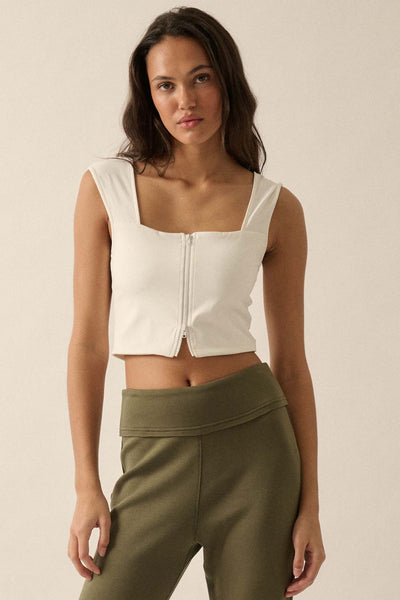 Lifted Fit Zip-Front Cropped Square-Neck Tank Top - ShopPromesa
