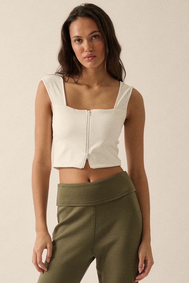 Lifted Fit Zip-Front Cropped Square-Neck Tank Top - ShopPromesa