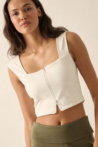 Lifted Fit Zip-Front Cropped Square-Neck Tank Top - ShopPromesa