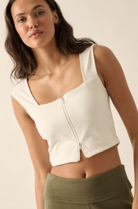 Lifted Fit Zip-Front Cropped Square-Neck Tank Top - ShopPromesa