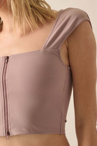 Lifted Fit Zip-Front Cropped Square-Neck Tank Top - ShopPromesa