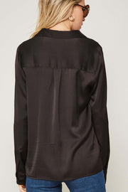Pefectly Posh Lace-Trim Button-Up Satin Shirt - ShopPromesa