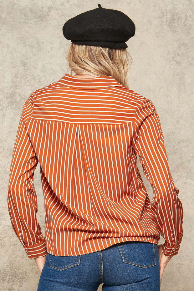 Exec Effect Striped Collared Draped Shirt - ShopPromesa