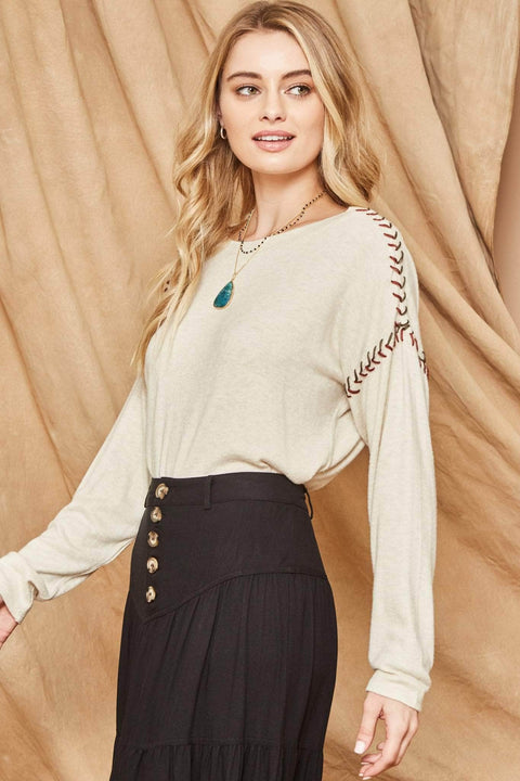 Stitch in Time Embroidered Brushed Knit Top - ShopPromesa