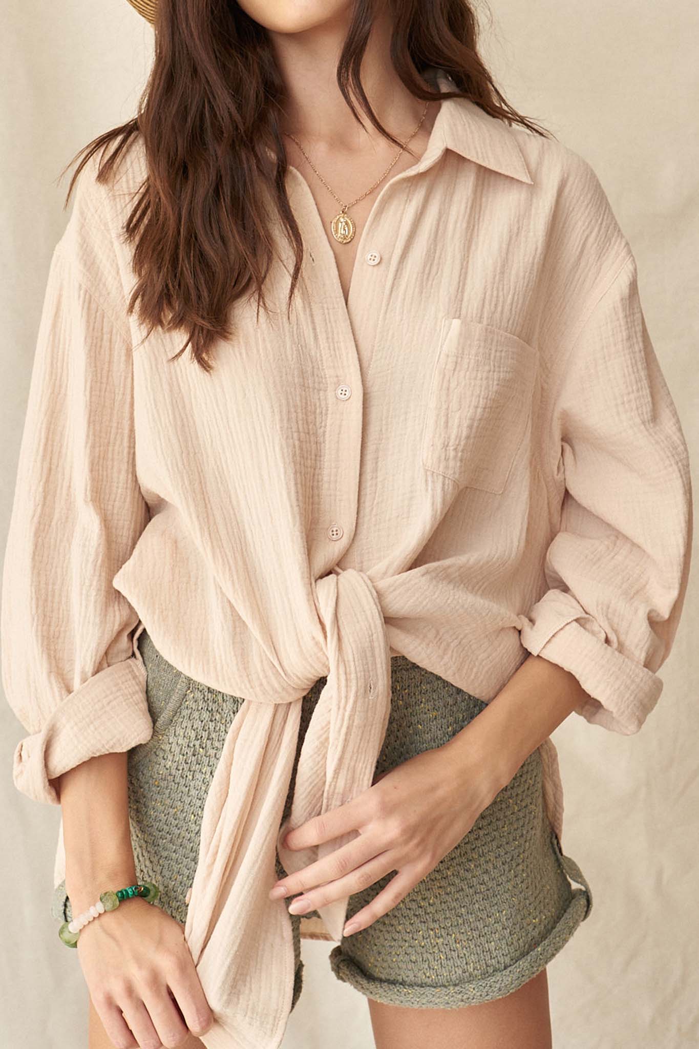 Let Loose Oversized Crinkle Cotton Pocket Shirt - ShopPromesa