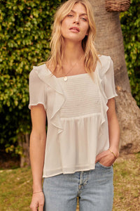 Hopeless Romantic Ruffled Chiffon Smocked Top - ShopPromesa