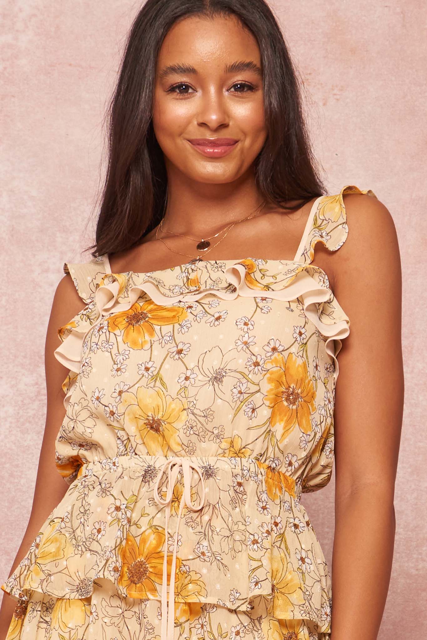 In Full Bloom Ruffled Floral Chiffon Cami Top - ShopPromesa