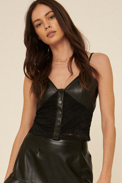 Bad Reputation Vegan Leather and Lace Cami Top - ShopPromesa