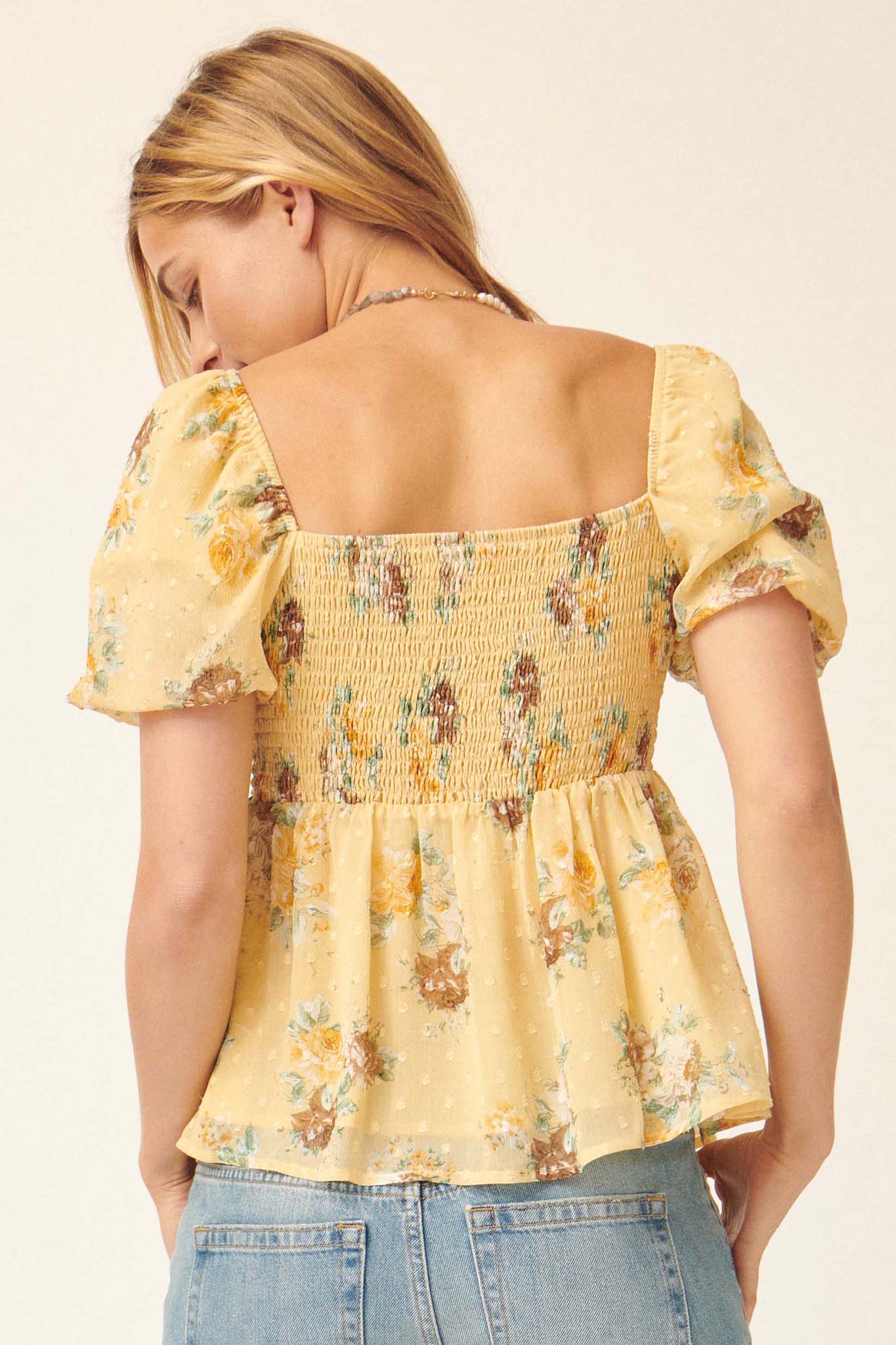 Soft Daydream Floral Swiss Dot Babydoll Top - ShopPromesa