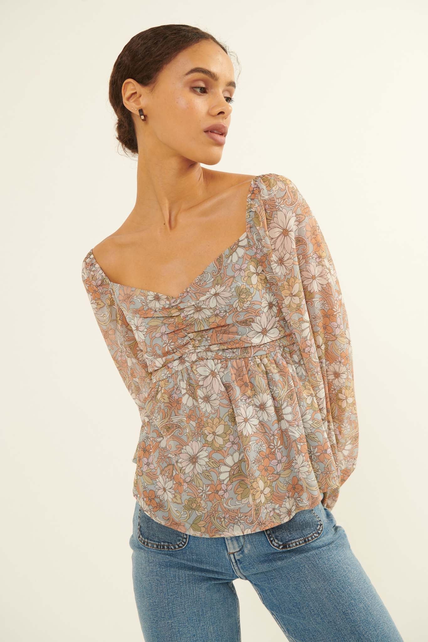 Beautiful Blooms Floral Babydoll Peasant Top - ShopPromesa