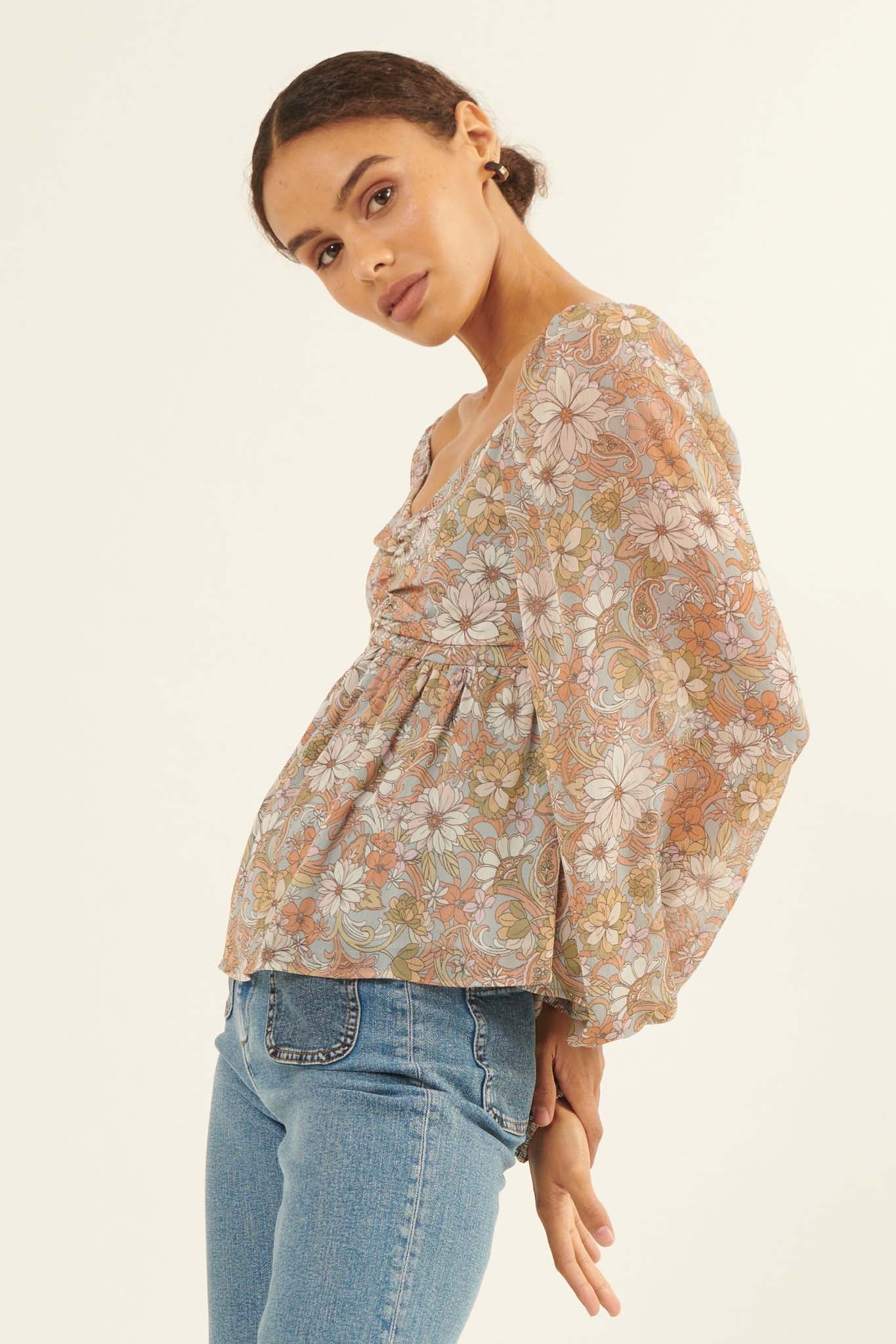 Beautiful Blooms Floral Babydoll Peasant Top - ShopPromesa