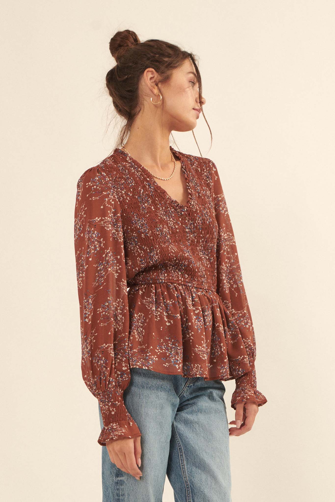 Budding Joy Smocked Floral Peasant Top - ShopPromesa