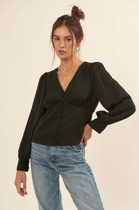 Raison d'Être Satin-Stripe Buttoned Blouse - ShopPromesa