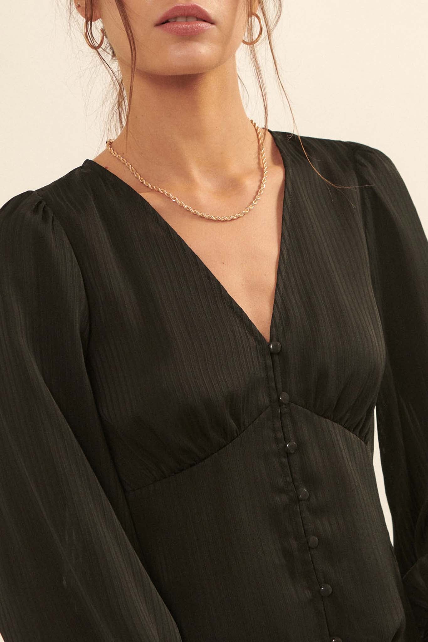 Raison d'Être Satin-Stripe Buttoned Blouse - ShopPromesa