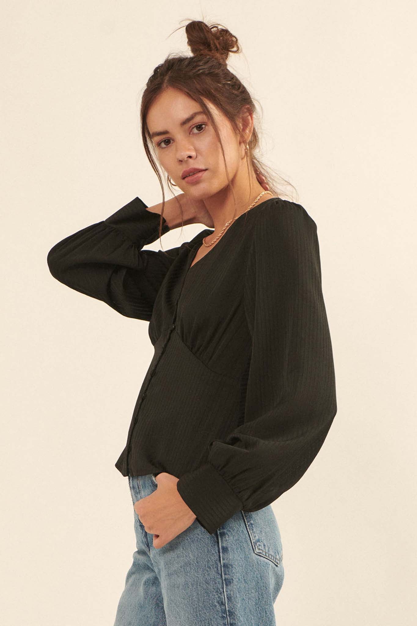 Raison d'Être Satin-Stripe Buttoned Blouse - ShopPromesa