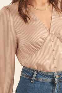 Raison d'Être Satin-Stripe Buttoned Blouse - ShopPromesa