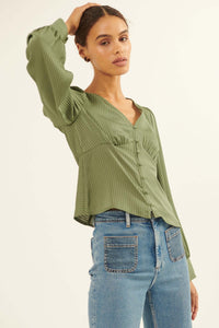 Raison d'Être Satin-Stripe Buttoned Blouse - ShopPromesa