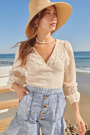Spring Bloom Floral Smocked Lace Peasant Top - ShopPromesa