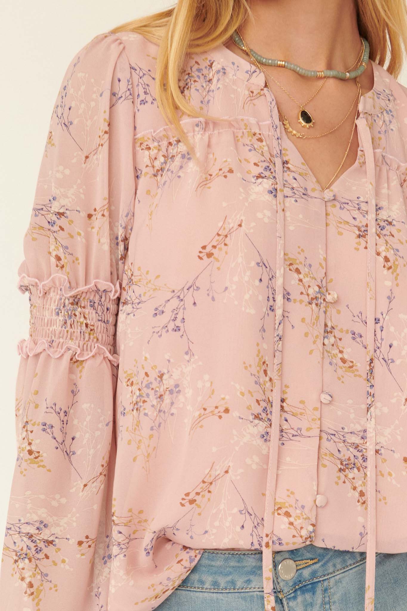 Yours Truly Floral Chiffon Peasant Top - ShopPromesa