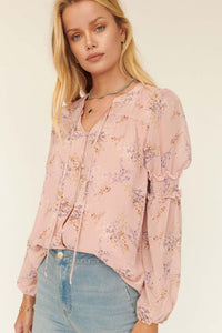 Yours Truly Floral Chiffon Peasant Top - ShopPromesa