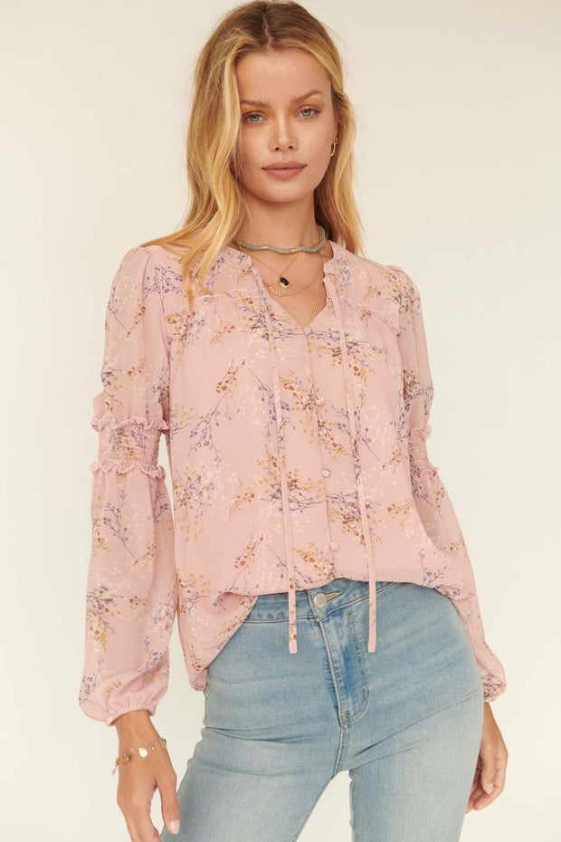 Yours Truly Floral Chiffon Peasant Top - ShopPromesa