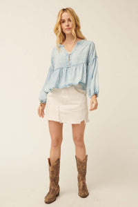 Perfect Skies Acid-Wash Denim Babydoll Top - ShopPromesa