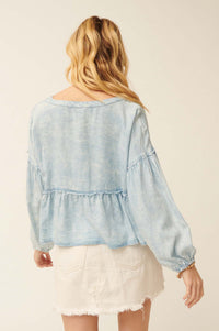 Perfect Skies Acid-Wash Denim Babydoll Top - ShopPromesa