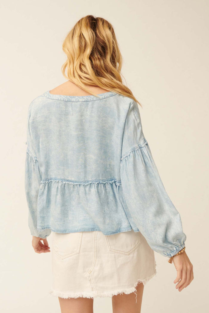 Perfect Skies Acid-Wash Denim Babydoll Top - ShopPromesa