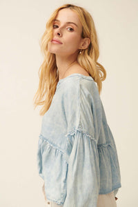 Perfect Skies Acid-Wash Denim Babydoll Top - ShopPromesa