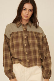 Orchard Hill Buttoned Plaid Peasant Top - ShopPromesa