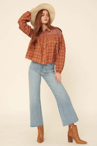 Orchard Hill Buttoned Plaid Peasant Top - ShopPromesa