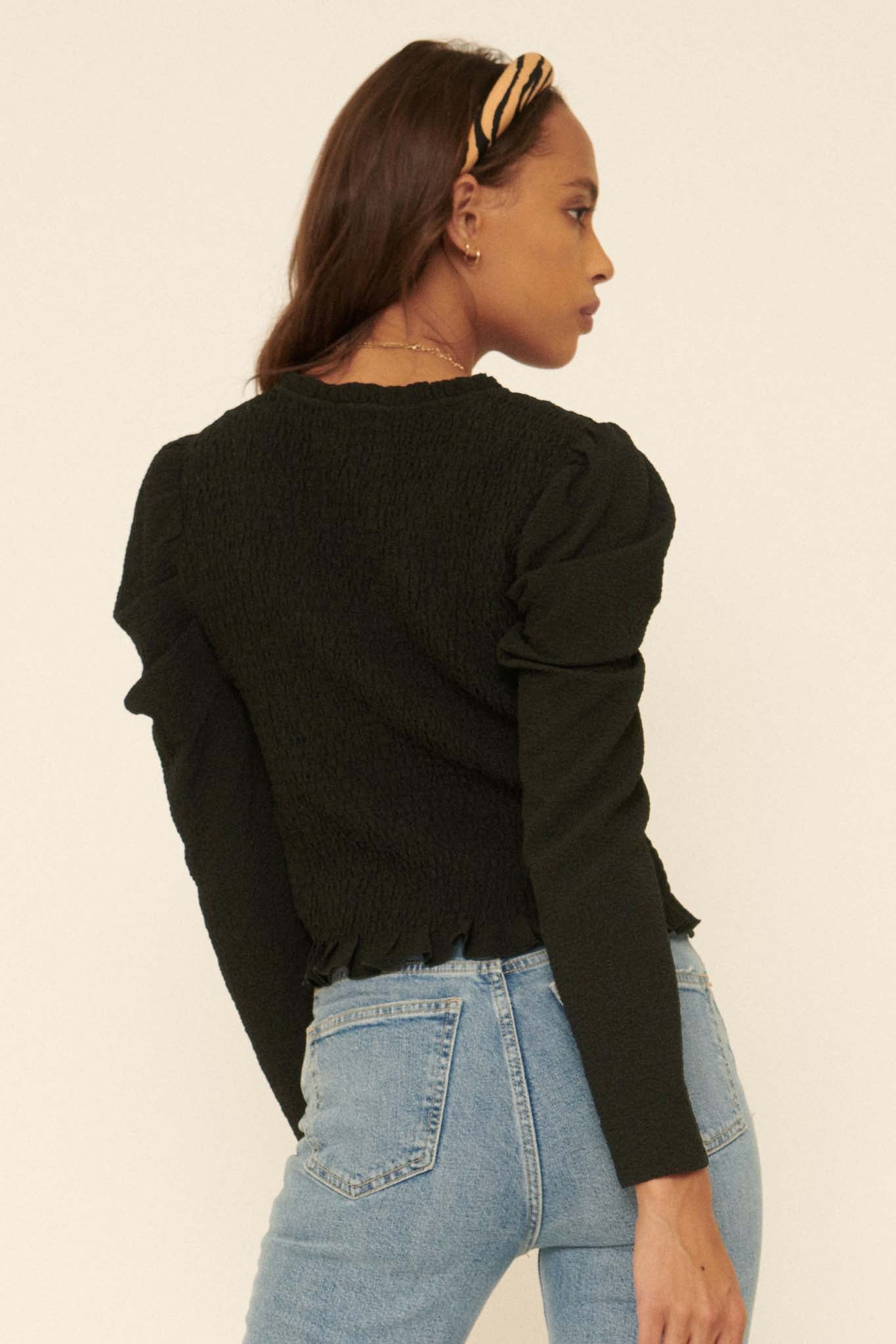 Drama Club Smocked Crepe Puff-Sleeve Top - ShopPromesa