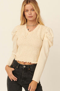 Drama Club Smocked Crepe Puff-Sleeve Top - ShopPromesa