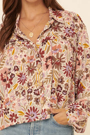 Bountiful Blooms Floral Button-Front Peasant Top - ShopPromesa