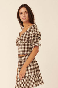 Candy Kisses Smocked Gingham Puff-Sleeve Top - ShopPromesa