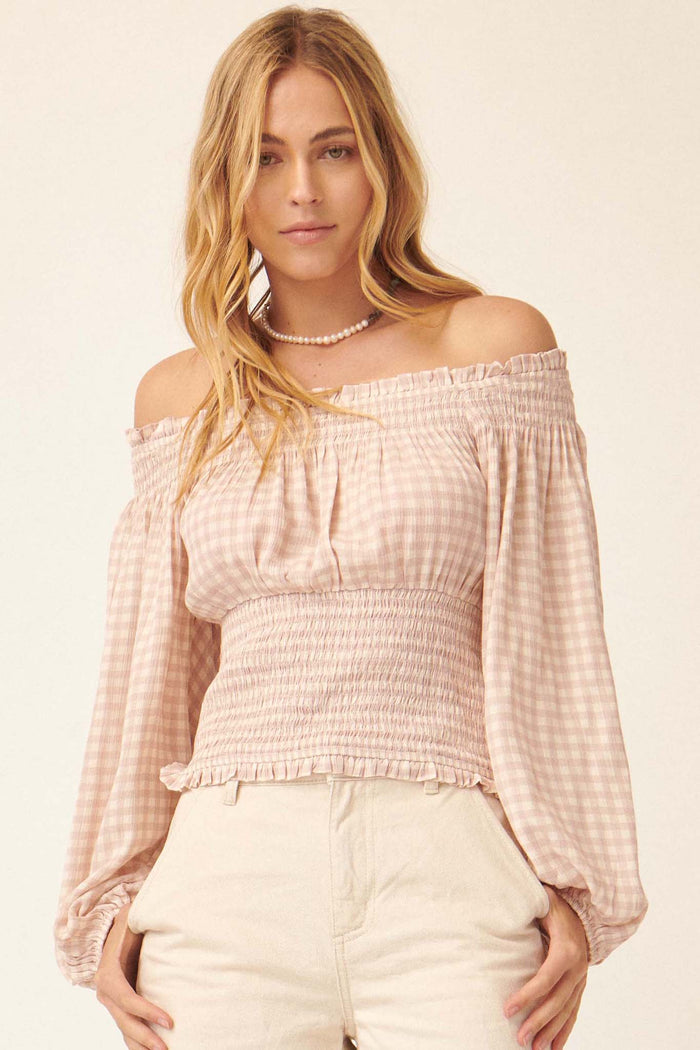 Sure Thing Off-Shoulder Plaid Peasant Top - ShopPromesa