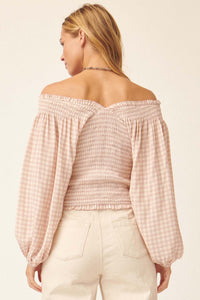 Sure Thing Off-Shoulder Plaid Peasant Top - ShopPromesa