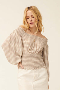 Sure Thing Off-Shoulder Plaid Peasant Top - ShopPromesa