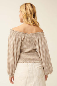 Sure Thing Off-Shoulder Plaid Peasant Top - ShopPromesa