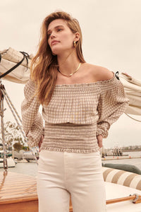 Sure Thing Off-Shoulder Plaid Peasant Top - ShopPromesa