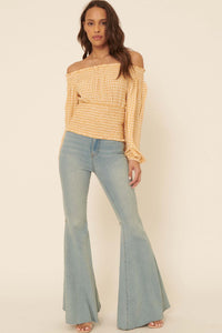 Sure Thing Off-Shoulder Plaid Peasant Top - ShopPromesa