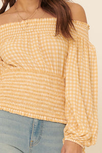 Sure Thing Off-Shoulder Plaid Peasant Top - ShopPromesa