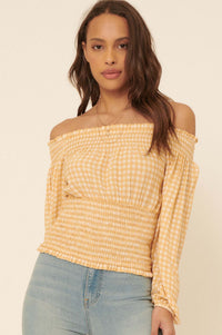 Sure Thing Off-Shoulder Plaid Peasant Top - ShopPromesa