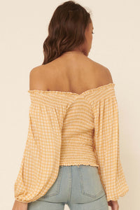 Sure Thing Off-Shoulder Plaid Peasant Top - ShopPromesa