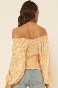 Sure Thing Off-Shoulder Plaid Peasant Top - ShopPromesa