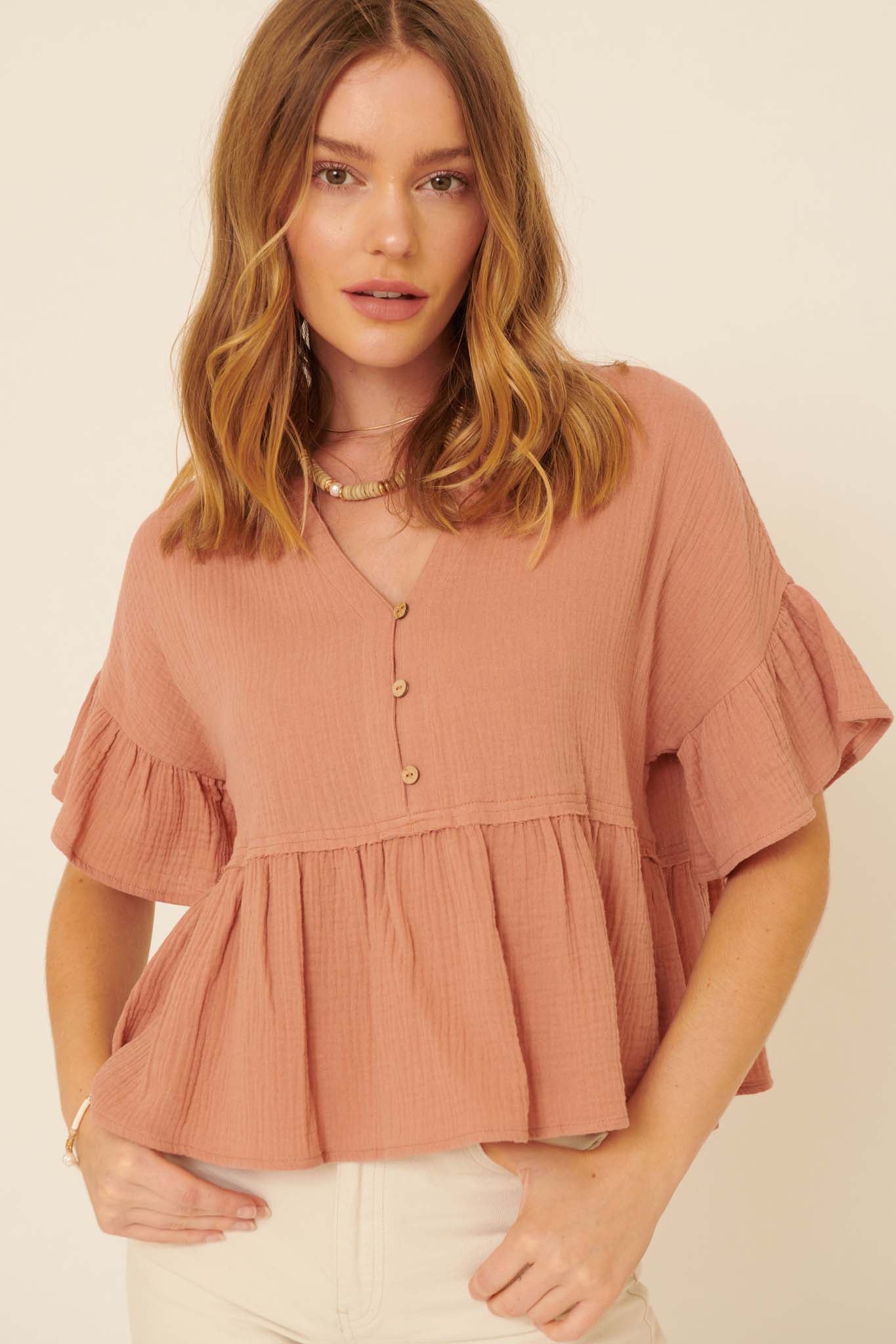 Heaven Sent Ruffled Crinkle Cotton Babydoll Top - ShopPromesa