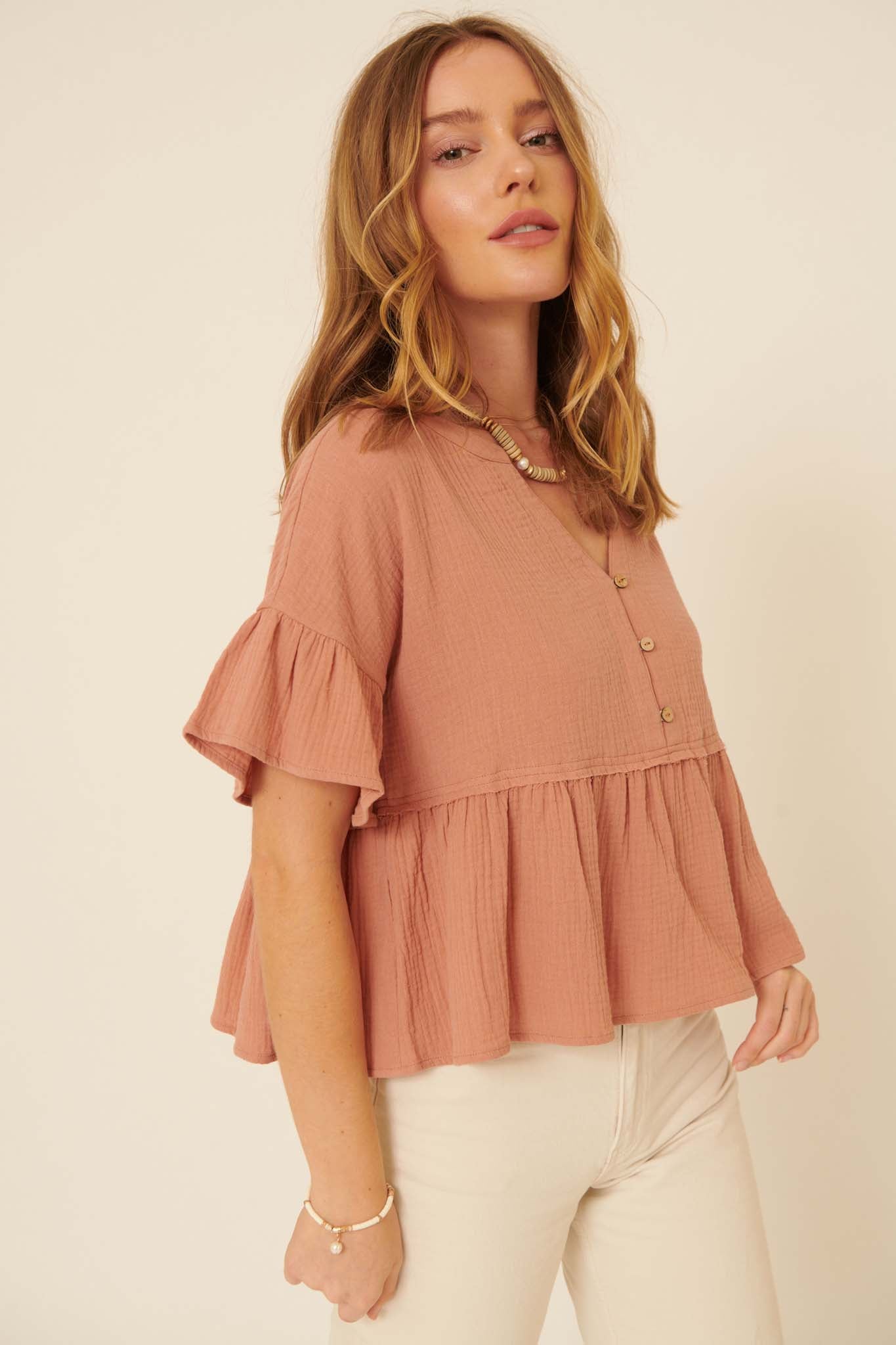 Heaven Sent Ruffled Crinkle Cotton Babydoll Top - ShopPromesa