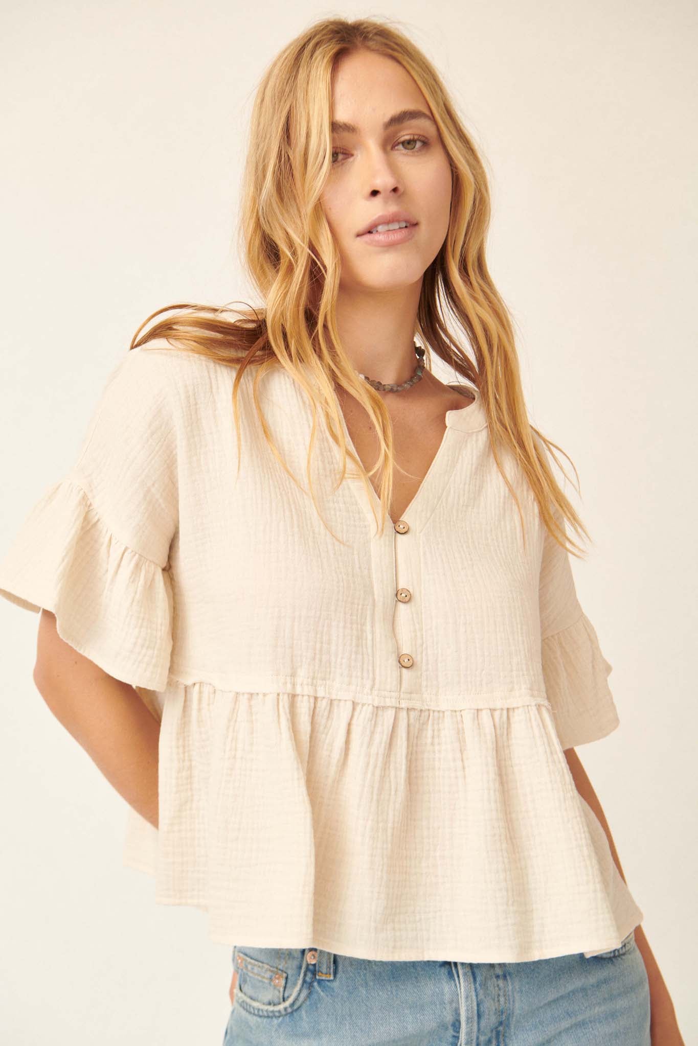 Heaven Sent Ruffled Crinkle Cotton Babydoll Top - ShopPromesa