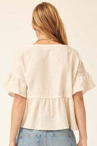 Heaven Sent Ruffled Crinkle Cotton Babydoll Top - ShopPromesa