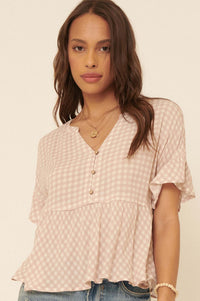 Weekender Ruffled Plaid Henley Babydoll Top - ShopPromesa